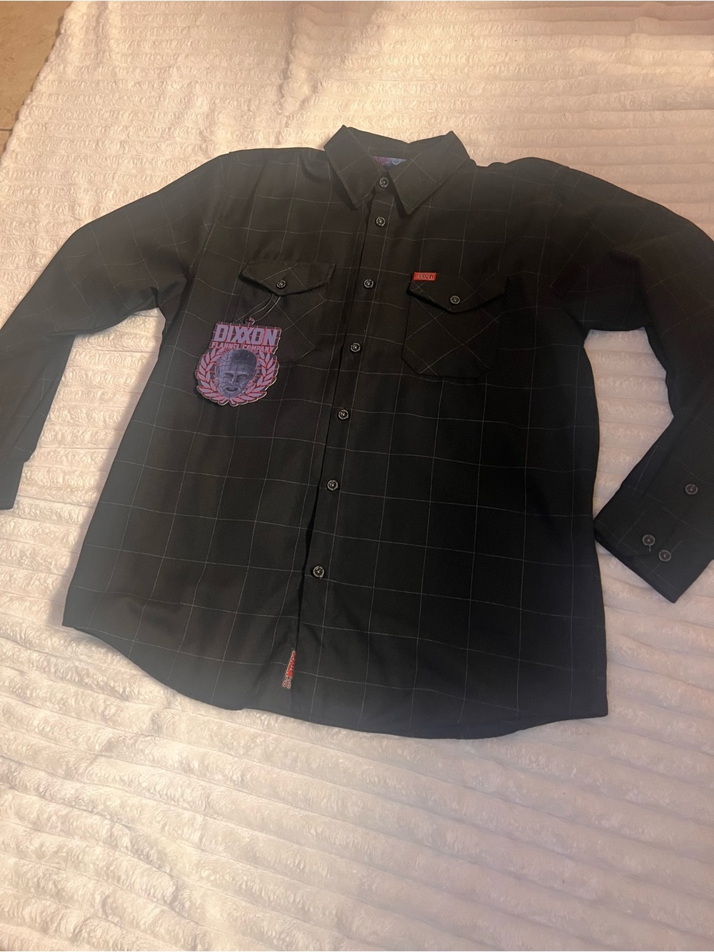 DIXXON Halloween “Pinhead” Black Windowpane Button-Down Shirt with Purple Crest